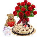 send birthday flowers, cake with bear to dhaka
