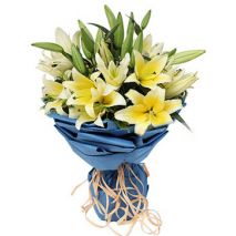 Send 9 Yellow lilies with Solidago to Dhaka in Bangladesh