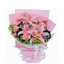 Send 3 Pink lilies, 12 Pink Carntions with Baby's Breath to Dhaka in Bangladesh