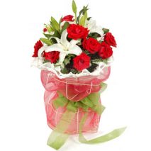 Send Red Roses with White  Lily Bouquet to Dhaka in Bangladesh