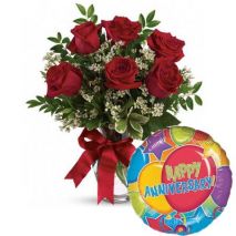 Send 6 Red Roses & Anniversary Balloon to Dhaka in Bangladesh