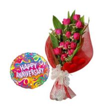 Send 12 Red Roses & Annieversary Balloon to Dhaka in Bangladesh