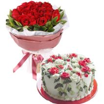 12 Red Roses with Vanilla Round Cake by Skylark