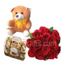 Send 12 Red Rose,Bear with Ferrero Rocher Chocolate