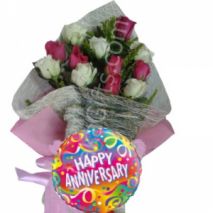 send 12 red and white roses with balloon to dhaka in bangladesh