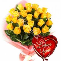 Send 24 Yellow Roses with Balloon to Dhaka in Bangladesh