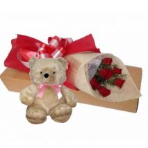 Send to 12 Red Roses Bouquet in Box & bear to Dhaka