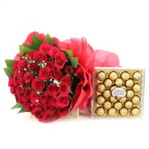 Send to 24 Roses Bouquet with Ferrero Rocher Chocolate to Dhaka
