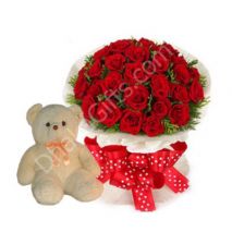 Send to 24 Red Roses in Bouquet with Lovely Teddy Bear to Dhaka