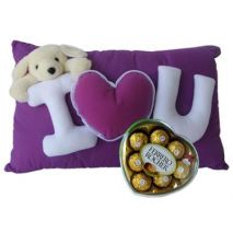 Send to I Love You Bear Pillow W/ Ferrero Rocher Chocolate Box Chocolates to Dhaka