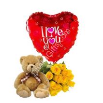 Send to 12 Yellow Roses,Brawn Bear with I Love you Balloon to Dhaka