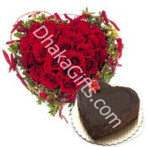 Send 24 Red Roses with Chocolate Cake to Dhaka in Bangladesh