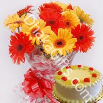Send Yellow & Orange Gerberas with Pineapple Cake to Dhaka