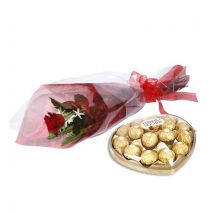 Send to One Rose Bouquet with Ferrero heart Shape Chocolate to Dhaka