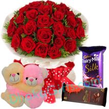 24 Roses with chocolates & Hug Bear