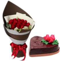 Send 12 Mixed Roses in Bouquet with Chocolate Cake to Dhaka in Bangladesh