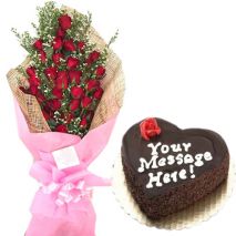 24 Red Roses in  Bouquet with Chocolate Cake