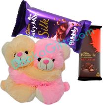 send love joint bear with bournville hazelnut chocolate & dary milk chocolate to Dhaka