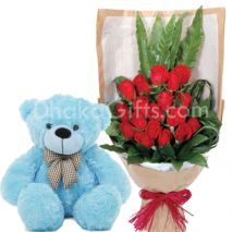 24 Red Roses & Medium size teddy Bear