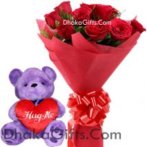Send 12 Red Roses with FREE vase & Lovely Teddy Bear to Dhaka in Bangladesh