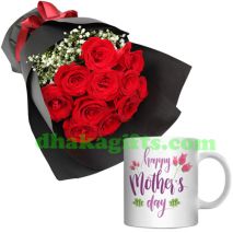 send 12 red roses with decorated mug to dhaka