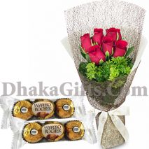 2 packets ferrero chocolates with 6 pieces red rose bouquet to philippines