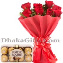 6 pieces red rose with 16 pieces ferrero chocolate to philippines