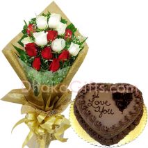 send roses bouquet with heart shaped cake in Bangladesh