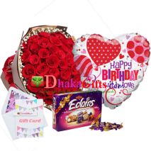 send 50 red roses bouquet,balloon with chocolates to dhaka
