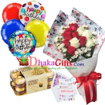 send roses in bouquet, balloon with chocolates to dhaka