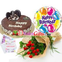delivery birth day gifts one dozen red roses bouquet, balloon with cake to dhaka
