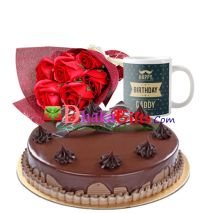 6 pcs red roses bouquet with cake and mug send to dhaka