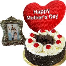 send black forest round cake with photo frame and pillow to dhaka