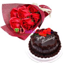 send chocolate cake with imported red roses to dhaka