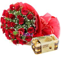 Send to 24 Red Roses in Bouquet with 16 Ferrero Rocher Chocolate to Dhaka