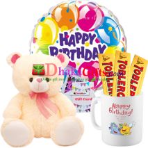 mug and toblerone chocolate,balloon with teddy send to dhaka