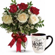 delivery roses in vase with decorated mug dhaka