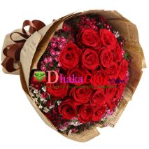 send red love 24 red roses bouquet to bangladesh