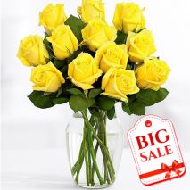 Send One Dozen Long Stemmed Yellow Roses in FREE vase to Dhaka in bangladesh