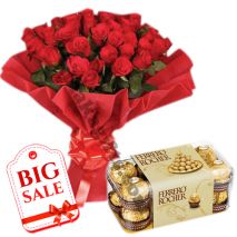 holland red roses with ferrero chocolate box