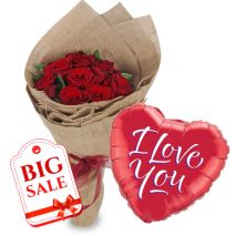 Send 12 Red Roses in Bouquet with I Love You Balloon to Dhaka in Bangladesh