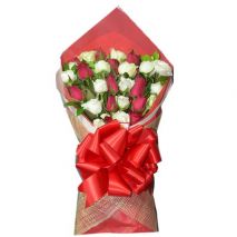 24 Red and White Roses Bouquet