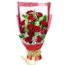 12 Red Roses Bouquet with Seasonal Flower