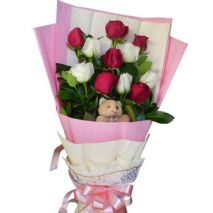 12 Red and White Roses Bouquet