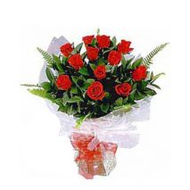 12 Red Roses with Greency