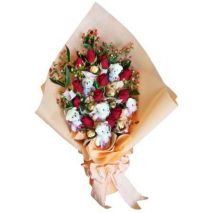 12 Red Color Roses Bouquet with 6 Small Bear