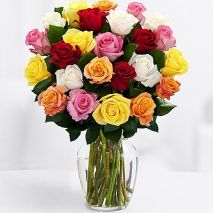 Send Two Dozen Rainbow Roses in vase to Dhaka in Bangladesh
