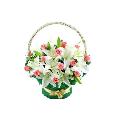 Send 8 White lilies,18 Red Roses, Match Greency to Dhaka in Bangladesh