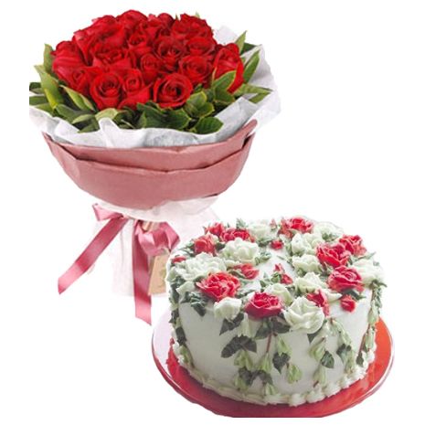 12 Red Roses with Vanilla Round Cake by Skylark