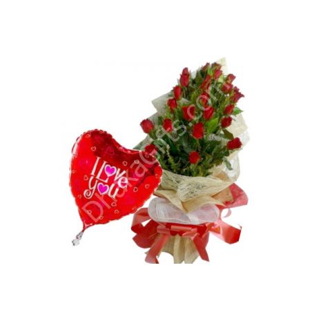 send 24 red roses in bouquet with i love you balloon to dhaka in bangladesh